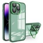 Flexible TPU Phone Case for iPhone 15 Pro Max , Electroplating PC Kickstand Cover with Lens Film - Green