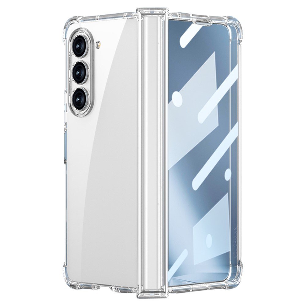 GKK For Samsung Galaxy Z Fold5 5G Phone Case Air Bag Hinge Protection Hard PC Phone Cover with Tempered Glass Screen Film - Transparent