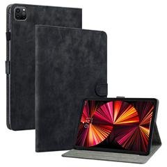 For iPad Pro 12.9 (2020) / (2021) / (2022) Anti-Drop Tablet Case with Card Slot, Cute Tiger Pattern Imprinted Stand Shell Shockproof TPU+PU Leather Cover - Black