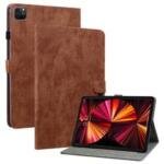 For iPad Pro 12.9 (2020) / (2021) / (2022) Anti-Drop Tablet Case with Card Slot, Cute Tiger Pattern Imprinted Stand Shell Shockproof TPU+PU Leather Cover - Brown