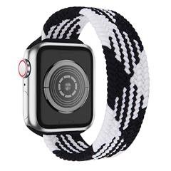[Size XL] Waterproof Stretchable Braided Watch Strap Sports Replacement Watchband for Apple Watch Ultra 49mm / Series 8 45mm / 7 45mm / 6 / 5 / 4 / SE 44mm / SE (2022) 44mm / 3 / 2 / 1 42mm - Black+White Splicing