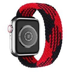 [Size XL] Waterproof Stretchable Braided Watch Strap Sports Replacement Watchband for Apple Watch Ultra 49mm / Series 8 45mm / 7 45mm / 6 / 5 / 4 / SE 44mm / SE (2022) 44mm / 3 / 2 / 1 42mm - Black+Red Splicing
