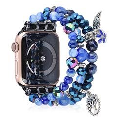 Fashion iWatch Blue Crystal Beaded Bracelet Watchband Strap with Life Tree and Leaf Pendant for Apple Watch Ultra 49mm / Series 8 45mm / 7 45mm / 4 / 5 / 6 / SE 44mm / 1 / 2 / 3 42mm