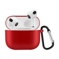 Solid Color Bluetooth Earphone Shell Shockproof Protector Silicone Case Cover for AirPods 3 - Red