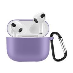 Solid Color Bluetooth Earphone Shell Shockproof Protector Silicone Case Cover for AirPods 3 - Purple