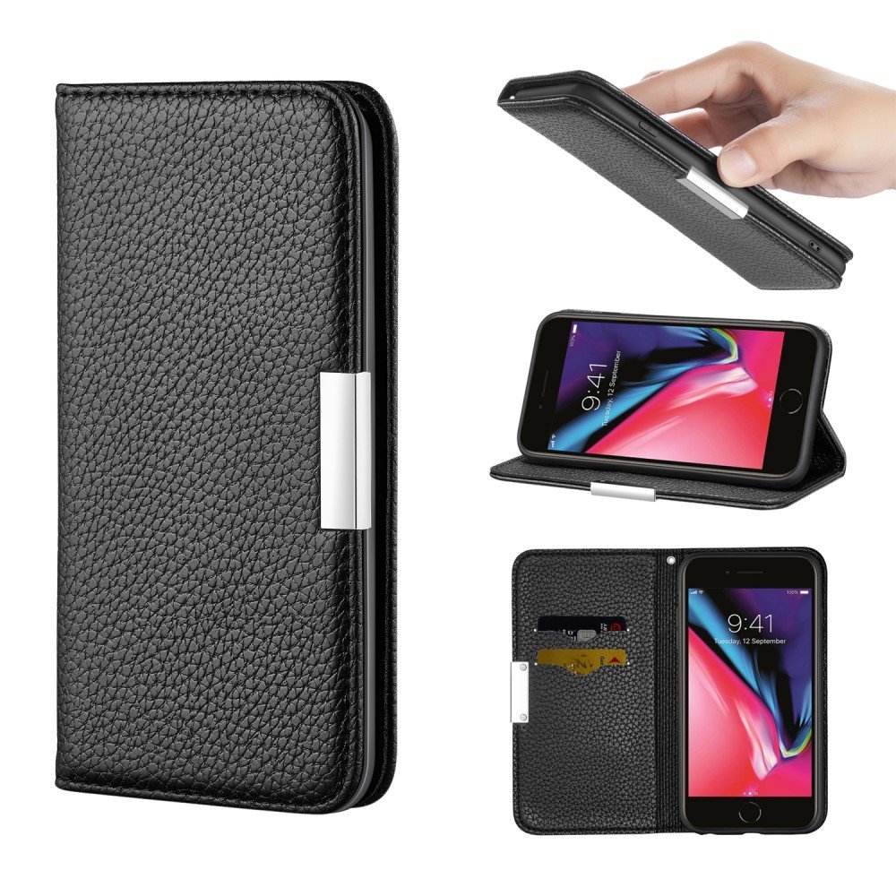 For iPhone 7/8/SE (2020)/SE (2022) 4.7 inch Litchi Skin Leather Stand Cover with Card Slots - Black