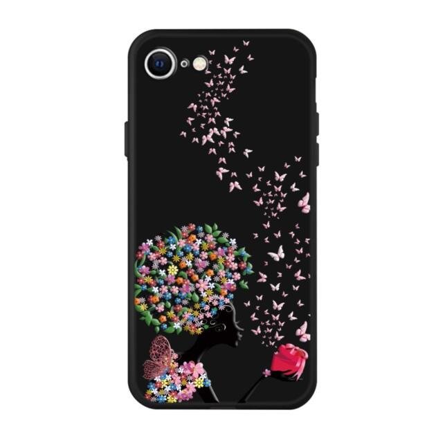 Coque TPU motif papillons et fleurs pour iPhone SE (2022)/SE (2020)/8/7