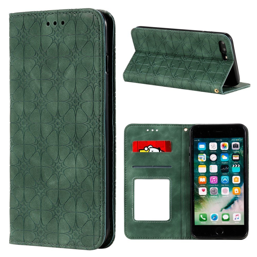 Imprint Flower Surface Auto-absorbed Cover with Card Slots for iPhone 7 Plus/8 Plus 5.5-inch - Green