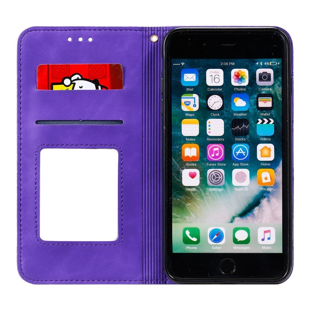 Imprint Flower Surface Auto-absorbed Cover with Card Slots for iPhone 7 Plus/8 Plus 5.5-inch - Purple – Image 3