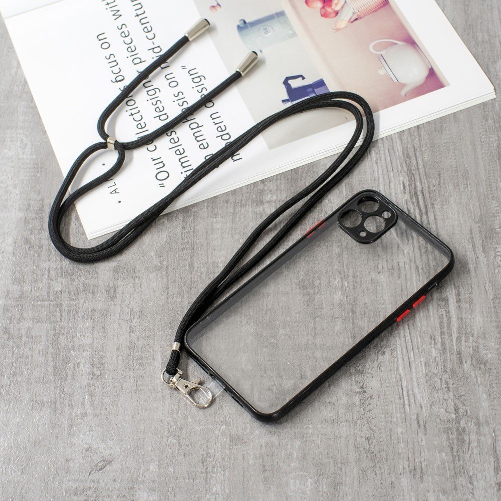 Transparent TPU + Acrylic Combo Hybrid Back Phone Cover Shell with Lanyard for iPhone 11 Pro Max 6.5 inch - Black – Image 2