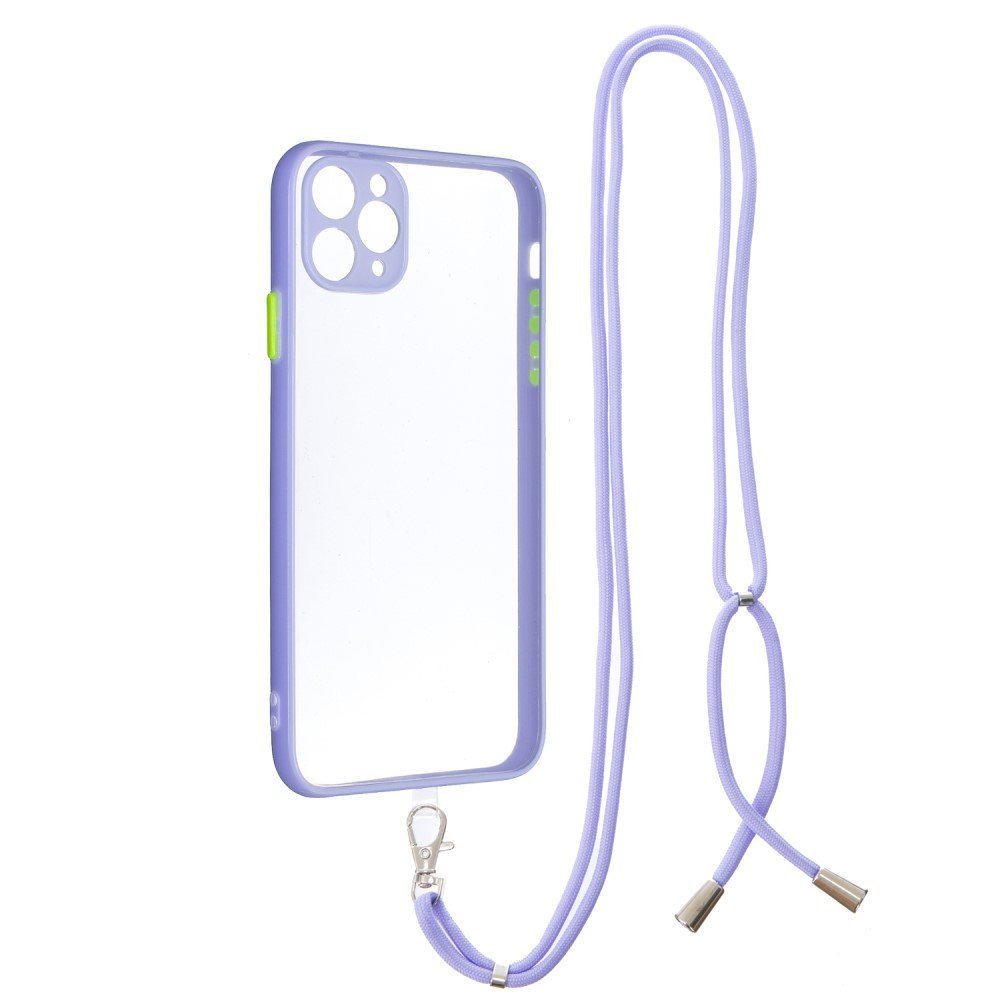 Transparent TPU + Acrylic Combo Hybrid Back Phone Cover Shell with Lanyard for iPhone 11 Pro Max 6.5 inch - Bleu