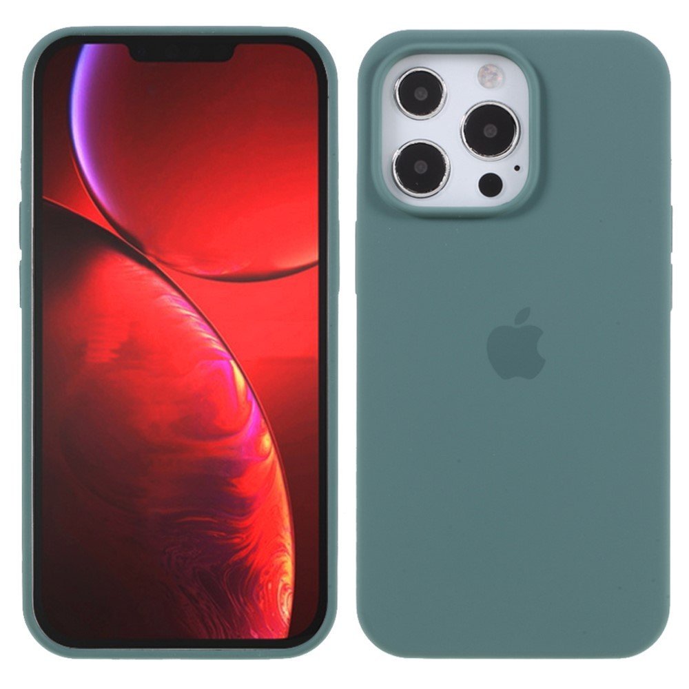 Solid Silicone Case Protector for iPhone 13 Pro Max 6.7 inch Mobile Phone Back Shell Cover - Blackish Green