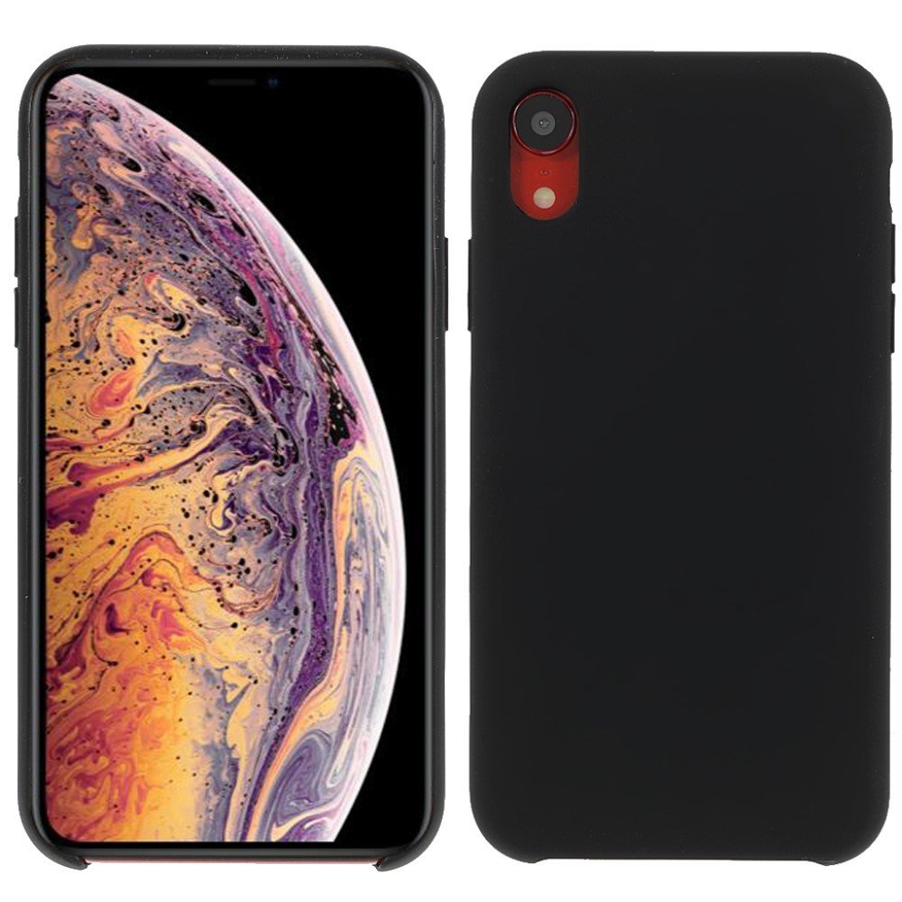 Solid Silicone Silky-Soft Touch Full-Body Protective Case for iPhone XR 6.1 inch - Black