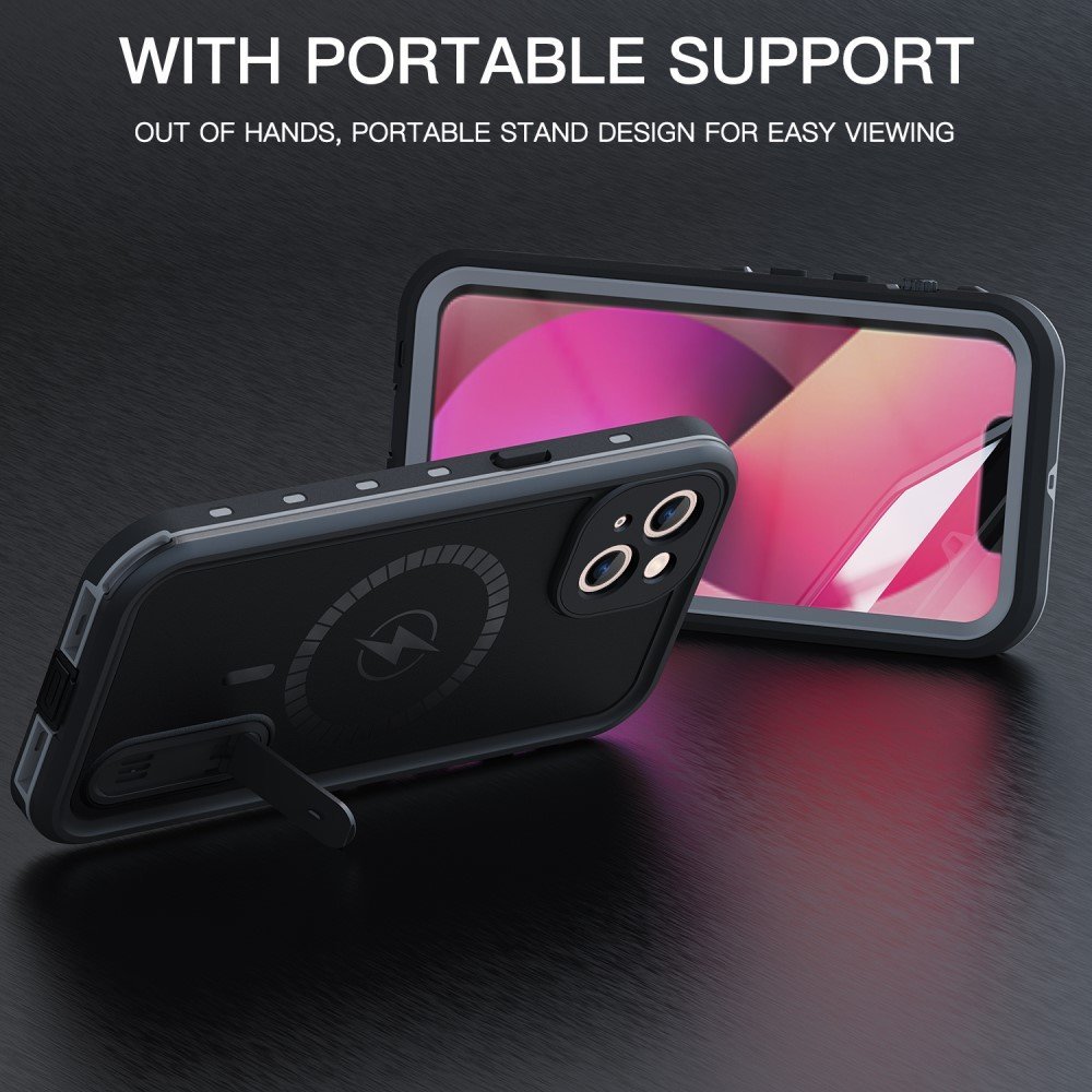 REDPEPPER IP68 Waterproof Anti-Scratch Protective Case with Kickstand and Lanyard for iPhone 13 6.1 inch Compatible with Magsafe Magnetic Charging - Black – Image 3