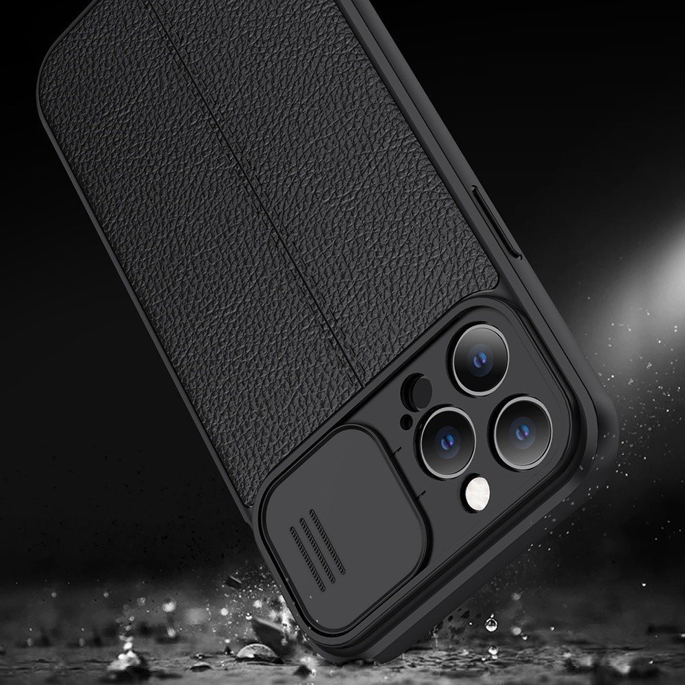 For iPhone 13 Pro Max 6.7 inch Slide Camera Cover Litchi Texture Anti-fingerprint PC+TPU Anti-fall Phone Case - Purple – Image 3