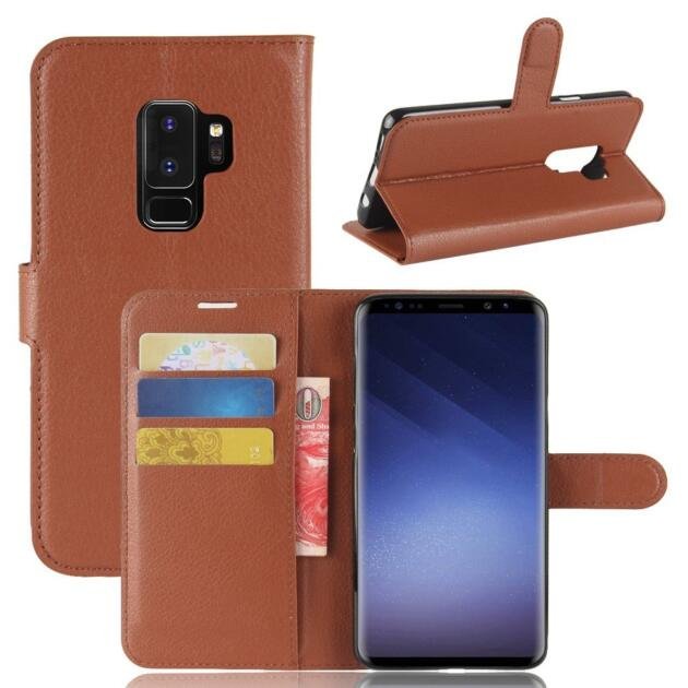 Étui Litchi en cuir pour Samsung Galaxy S9+ G965 - Marron