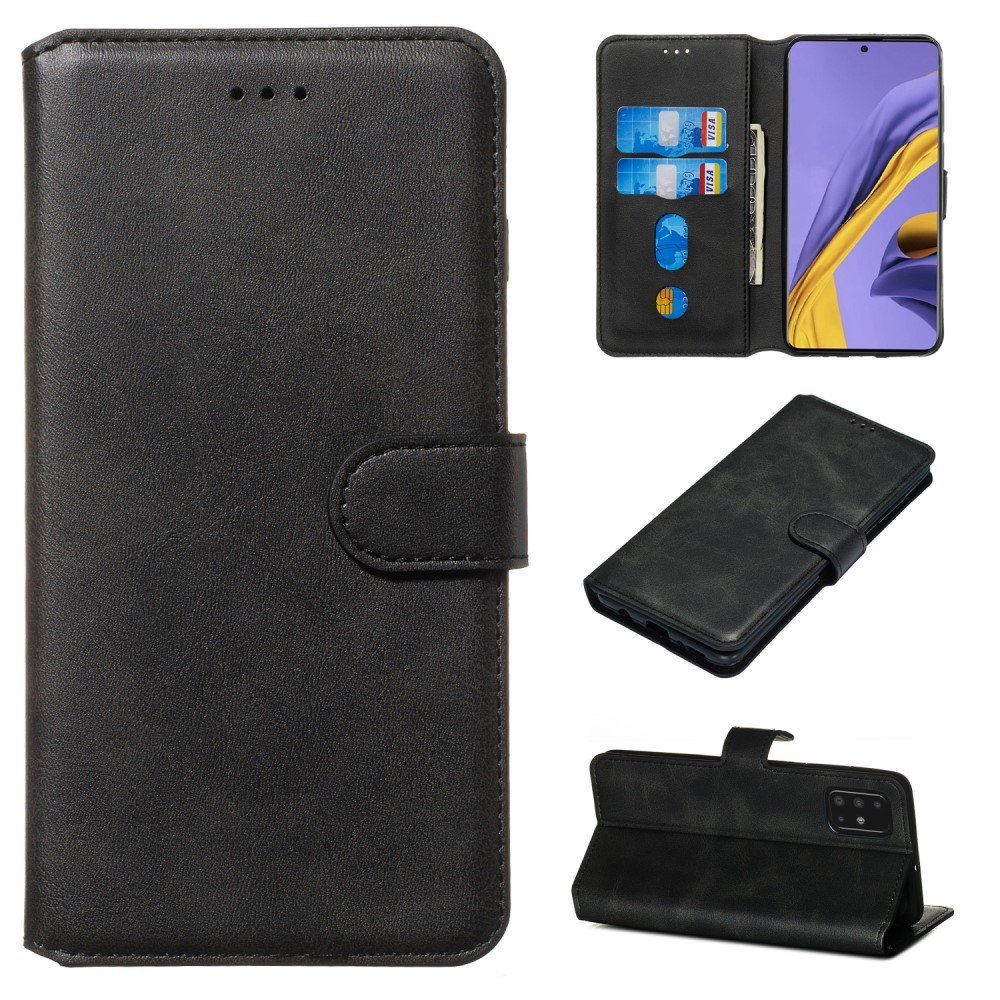 Classic Wallet Leather Stand Phone Protective Shell for Samsung Galaxy A51 - Black