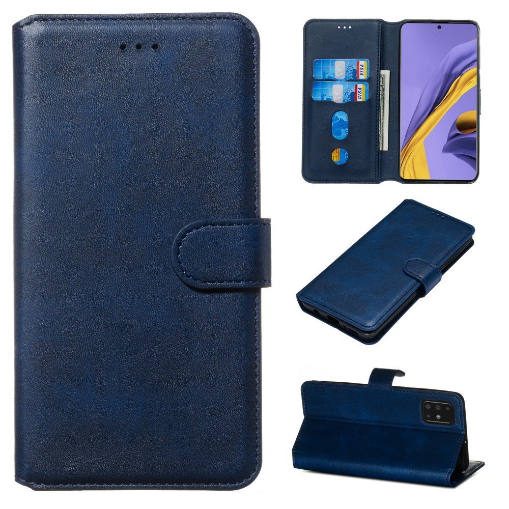 Classic Wallet Leather Stand Phone Protective Shell for Samsung Galaxy A51 - Blue