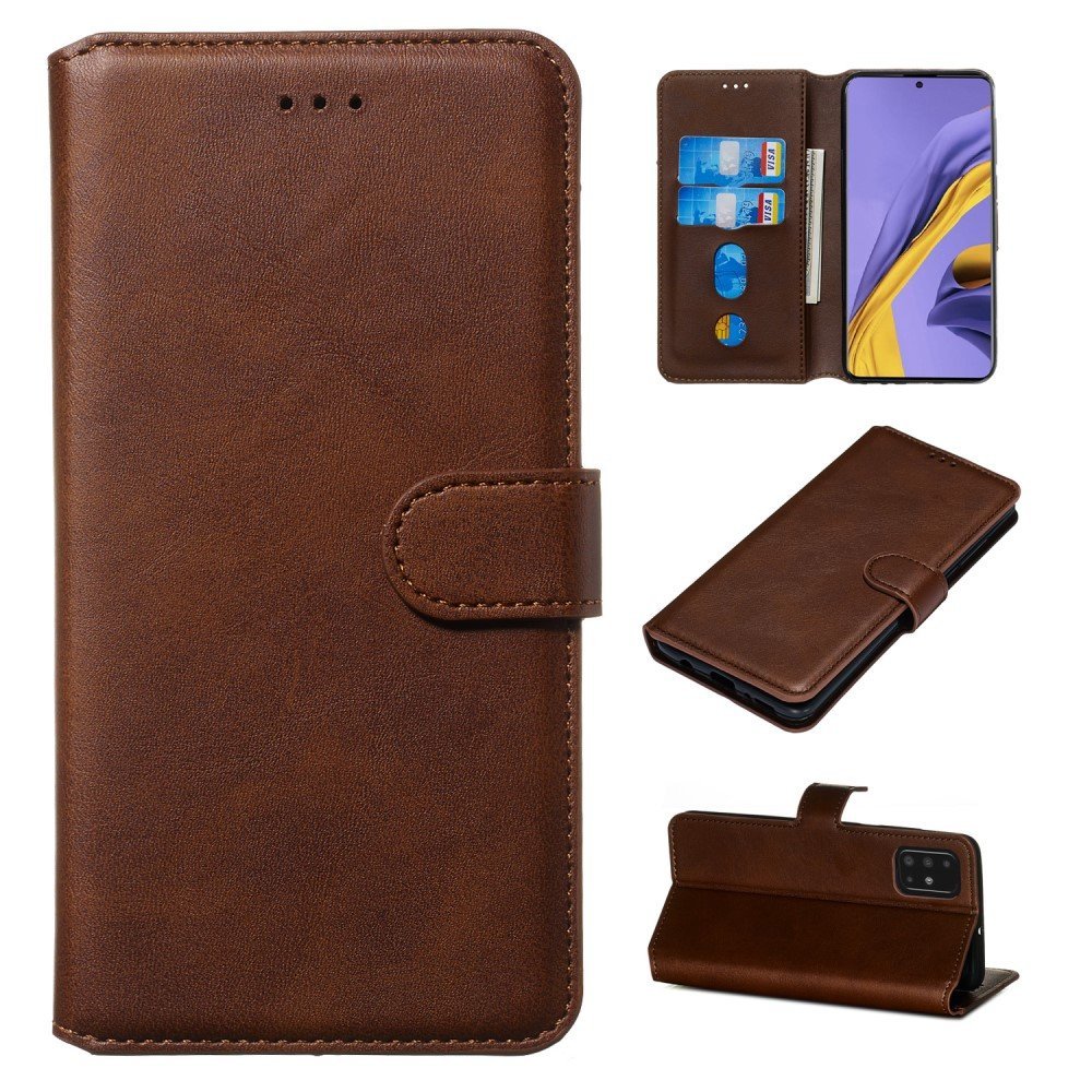 Classic Wallet Leather Stand Phone Protective Shell for Samsung Galaxy A51 - Brown