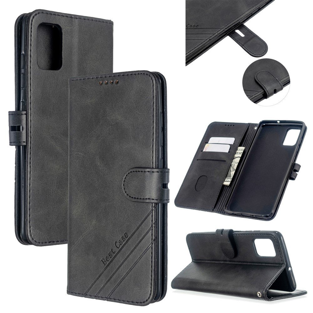 Wallet Leather Stand Phone Cover with Lanyard for Samsung Galaxy A41 (Global Version) - Black