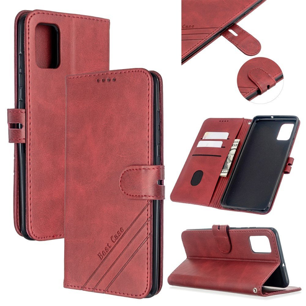 Wallet Leather Stand Phone Cover with Lanyard for Samsung Galaxy A41 (Global Version) - Red