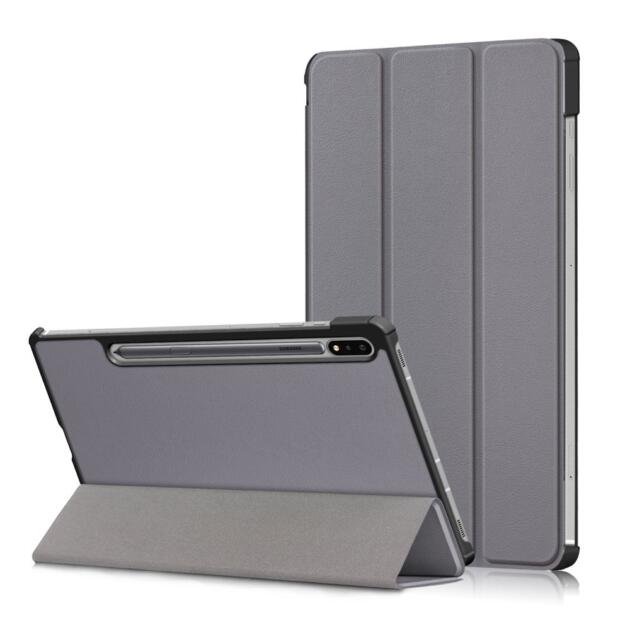 Étui en cuir tri-fold pour Samsung Galaxy Tab S7/S8 - Gris