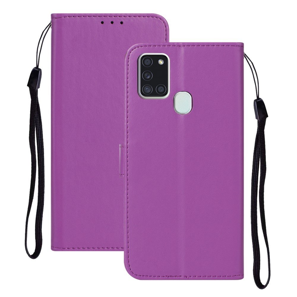 Solid Color Leather with Wallet Cover for Samsung Galaxy A21s - Purple