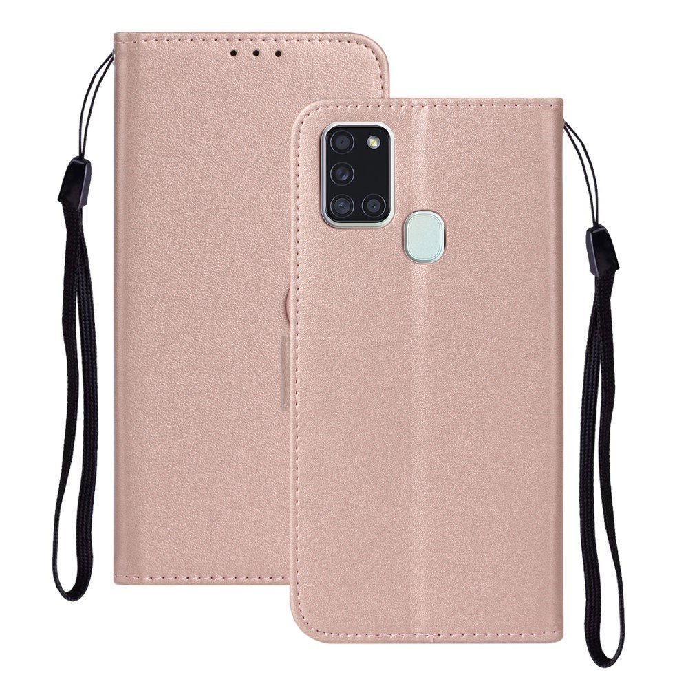 Solid Color Leather with Wallet Cover for Samsung Galaxy A21s - Rose Gold