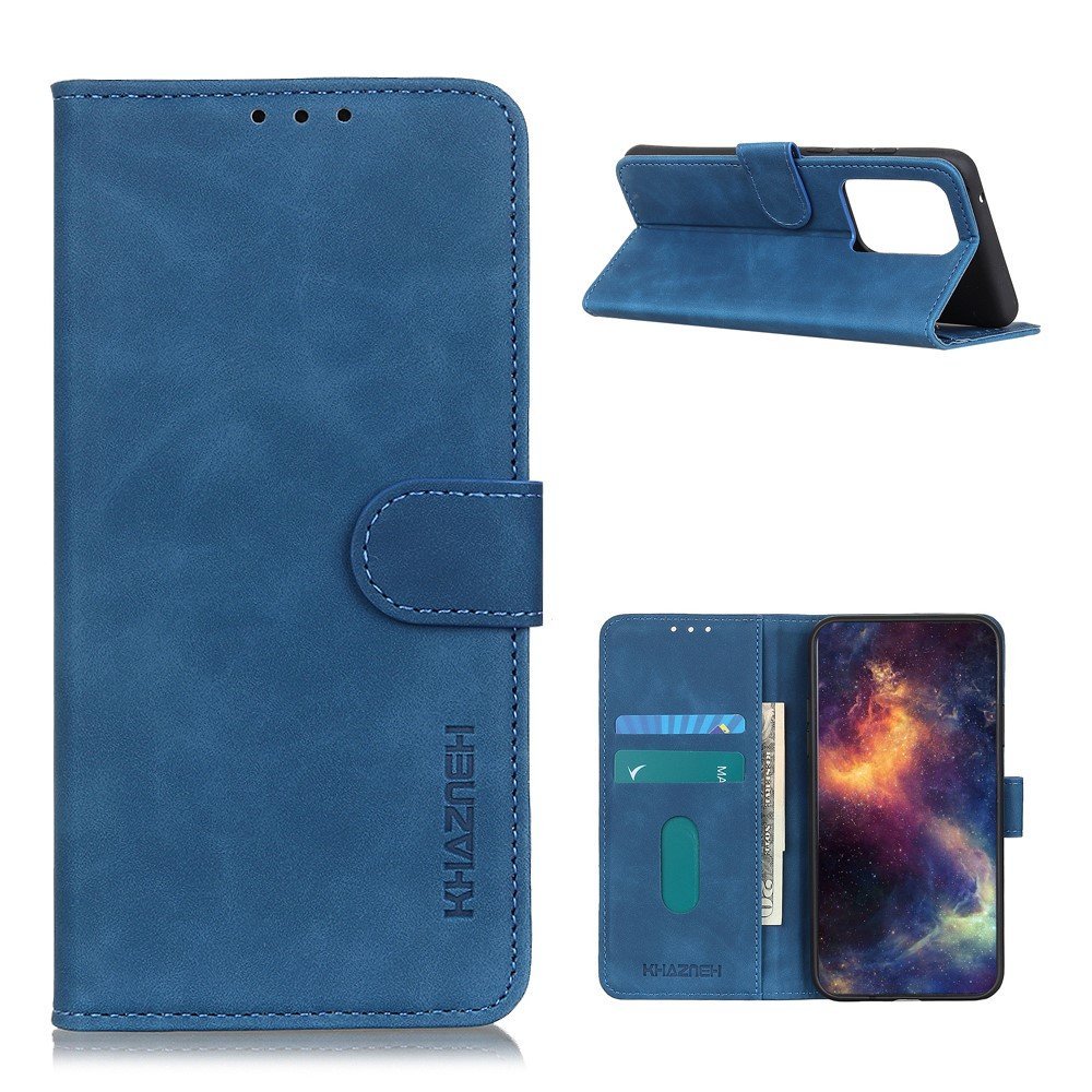 KHAZNEH Retro Leather Texture Phone Protective Case for Samsung Galaxy S21 Ultra 5G - Blue