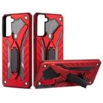 Coque hybride PC + TPU avec support pour Samsung Galaxy S21 Plus 5G - Rouge