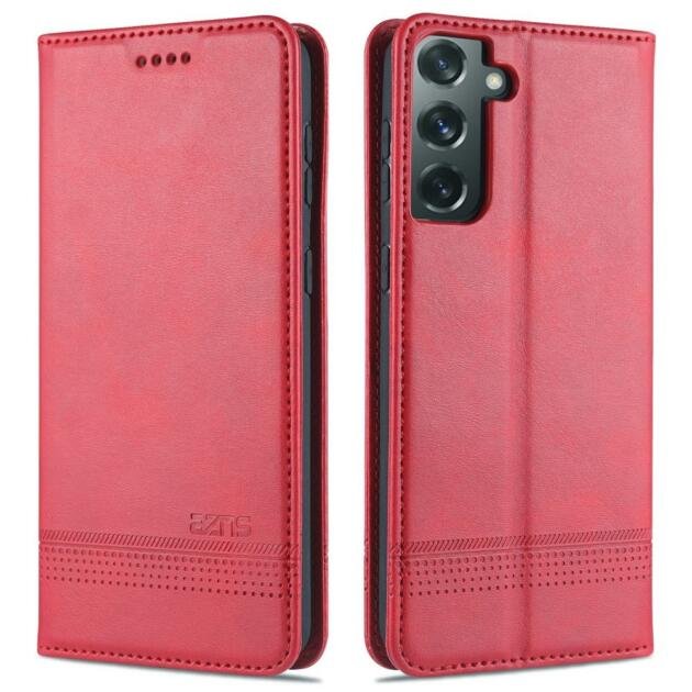 Étui portefeuille AZNS pour Samsung Galaxy S21 4G/5G - Rouge