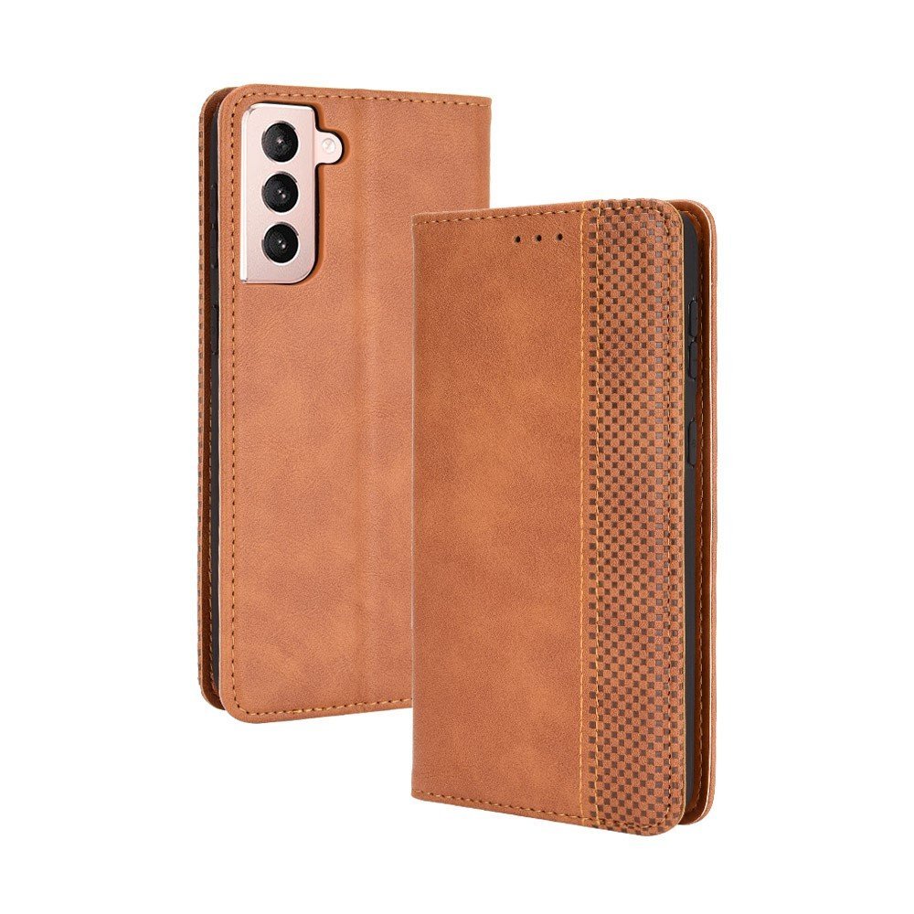 Retro Style Auto-absorbed Wallet Stand TPU + PU Leather Phone Case for Samsung Galaxy S21 4G/5G - Brown – Image 2