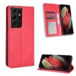 Étui portefeuille en cuir pour Samsung Galaxy S21 Ultra 5G - Rouge