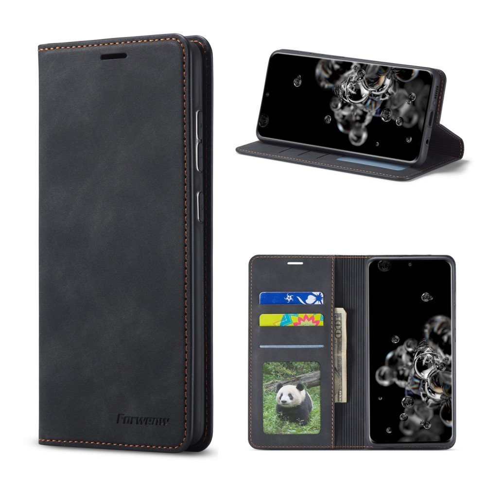 FORWENW Fantasy Series Skin-Touch Feeling Leather Wallet Stand Case for Samsung Galaxy S21 Plus 5G - Black