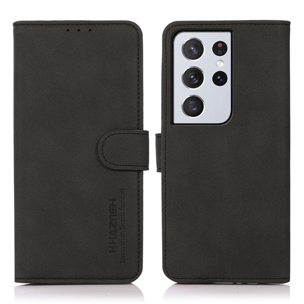 KHAZNEH Quality Phone Case Stand Wallet Leather Cover Case for Samsung Galaxy S21 Ultra 5G - Black