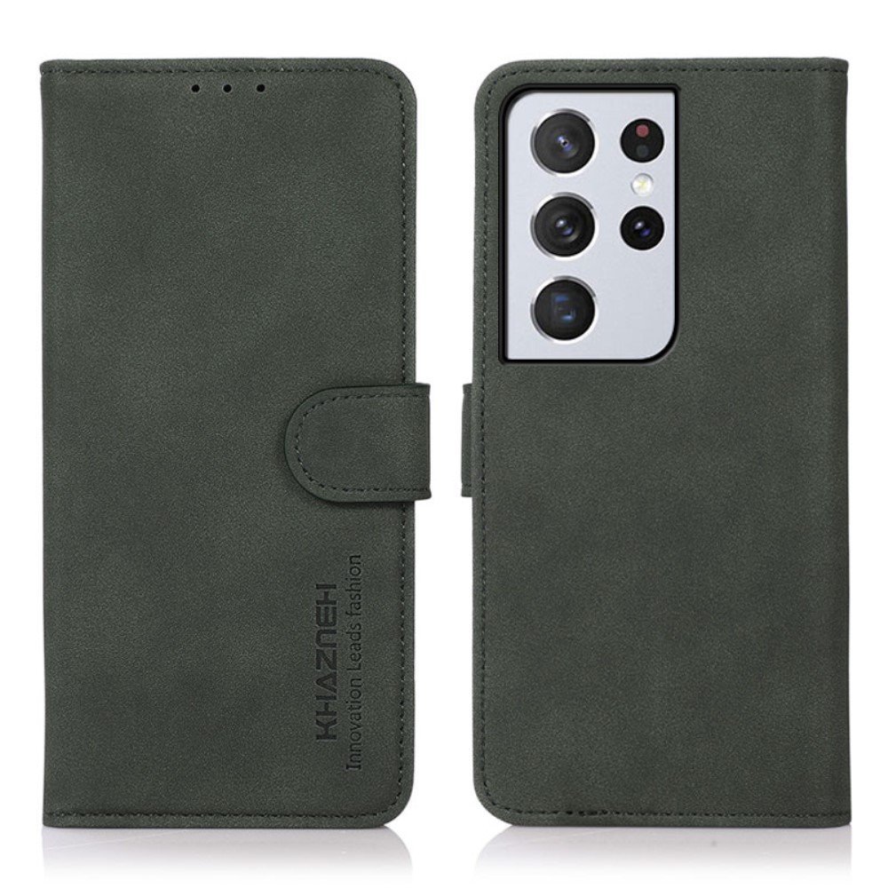 KHAZNEH Quality Phone Case Stand Wallet Leather Cover Case for Samsung Galaxy S21 Ultra 5G - Green