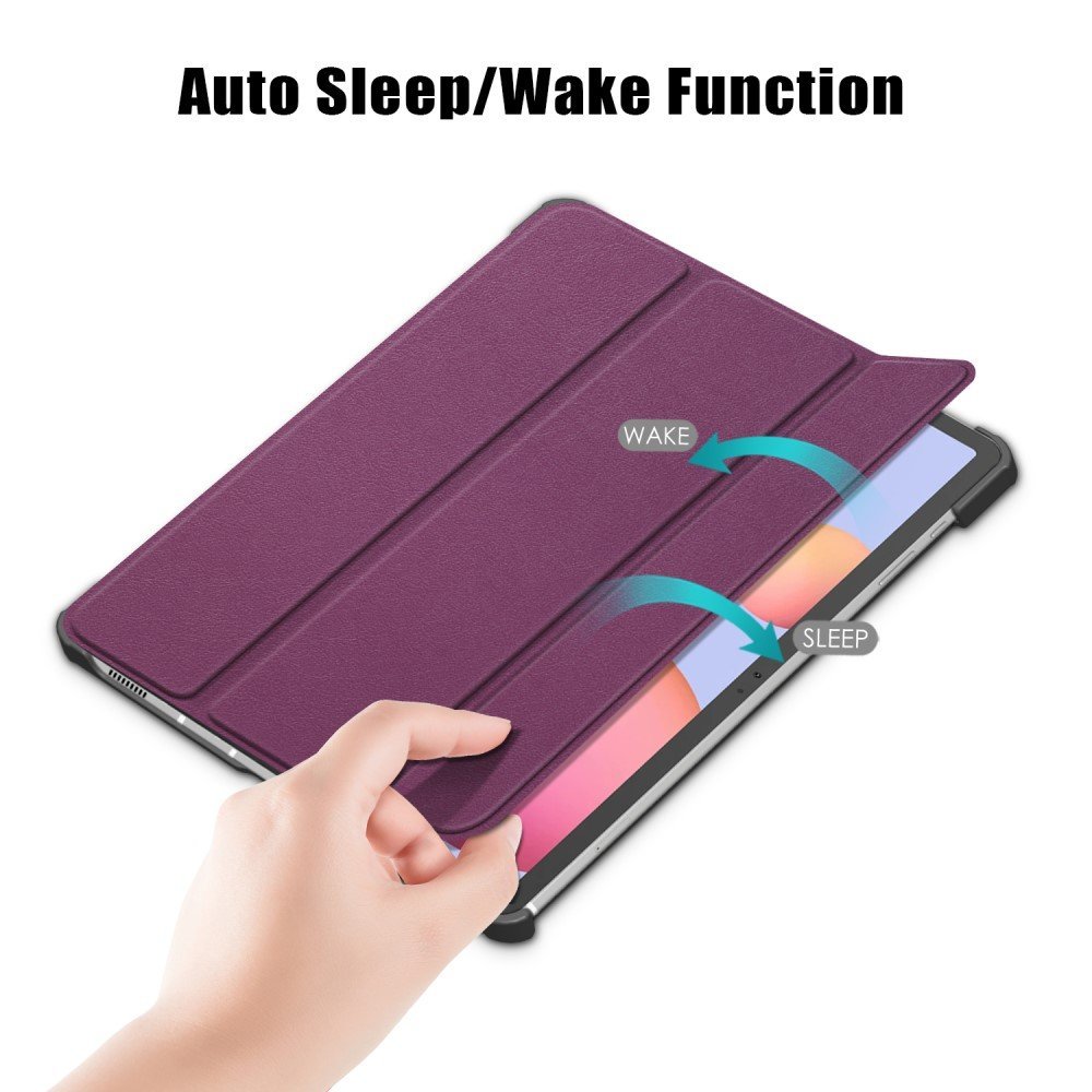 Tri-fold Stand Design Plain PU Leather Tablet Case Shell Protector for Samsung Galaxy Tab S7 FE T736/Tab S7 Plus/Tab S8+ - Purple – Image 3