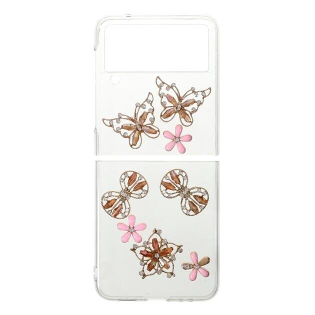 Coque PC antichoc avec strass pour Samsung Galaxy Z Flip3 5G - Papillon/Fleurs