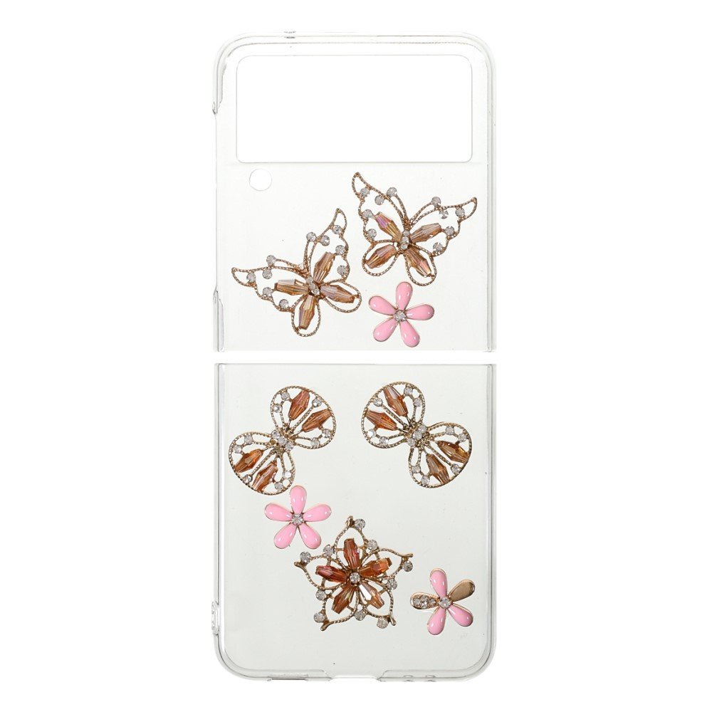 Butterflies Flower Sticking Diamond Decor Anti-Fall Hard PC Protective Phone Cover for Samsung Galaxy Z Flip3 5G - Butterfly/Flower