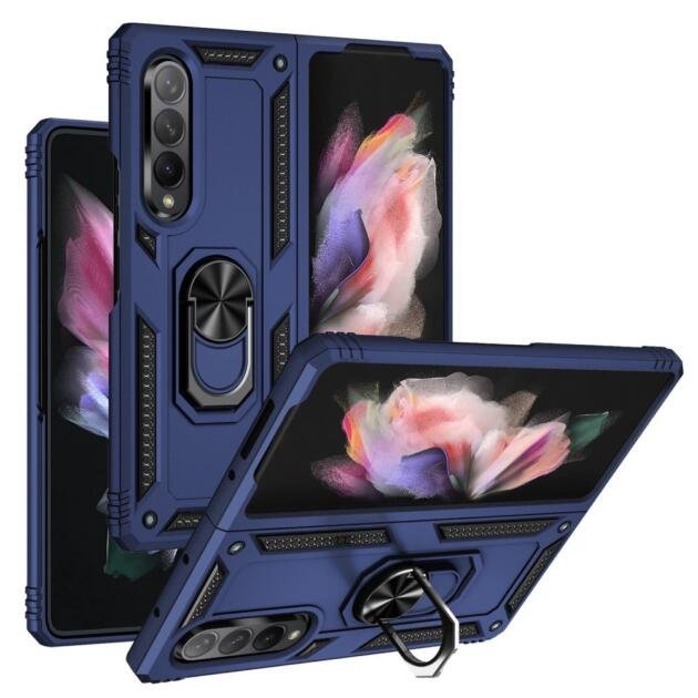 Coque avec support annulaire pour Samsung Galaxy Z Fold3 5G - Bleu