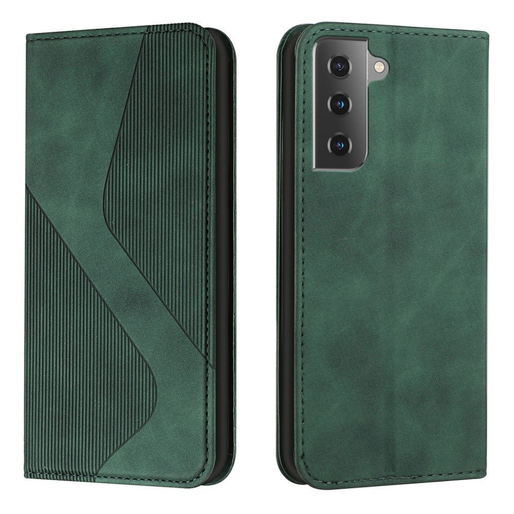S-shaped Texture Wallet Stand Design Auto Closing Magnetic Flip Phone Case Protective Cover for Samsung Galaxy S22 Plus - Green