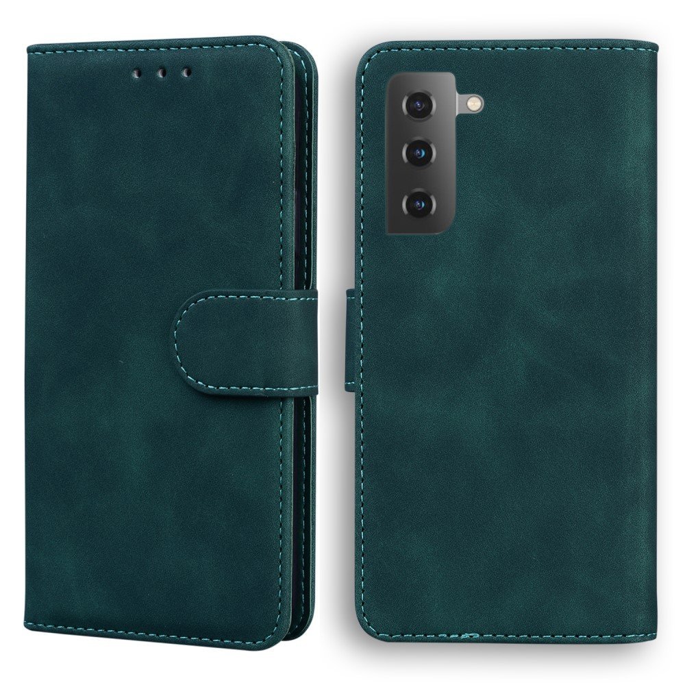 Solid Color Full-Protective Leather Phone Protective Shell with Stand and Wallet for Samsung Galaxy S22 - Green