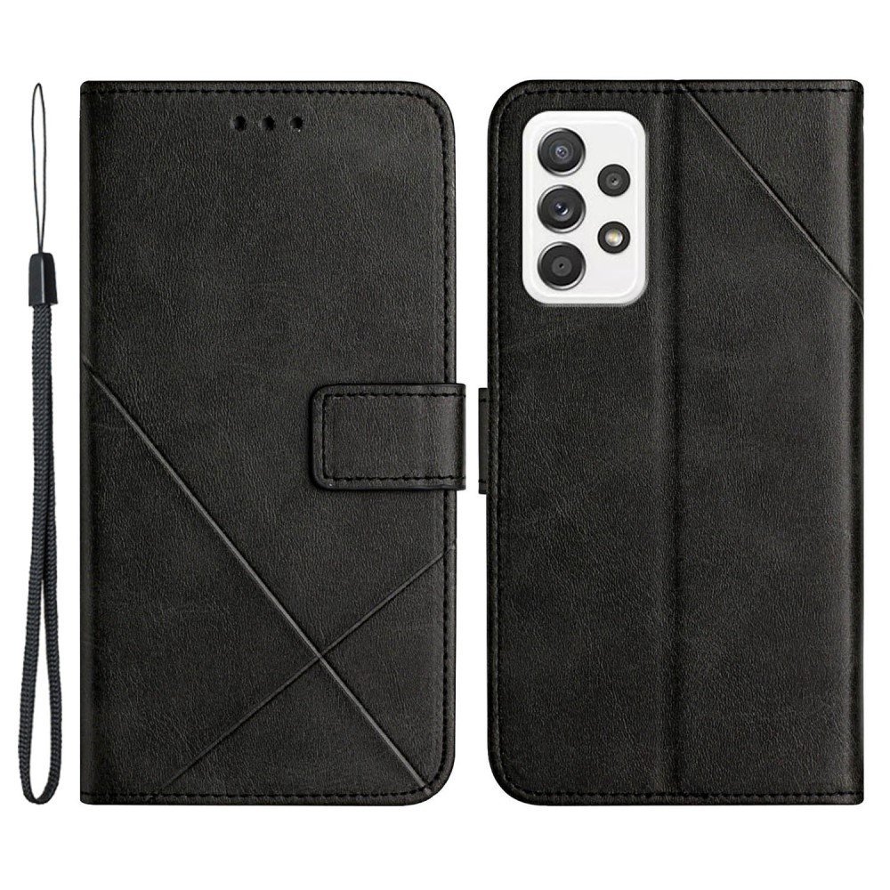 For Samsung Galaxy A33 5G Imprinting Lines PU Leather Stand Wallet Phone Case Full Protection Cover - Black