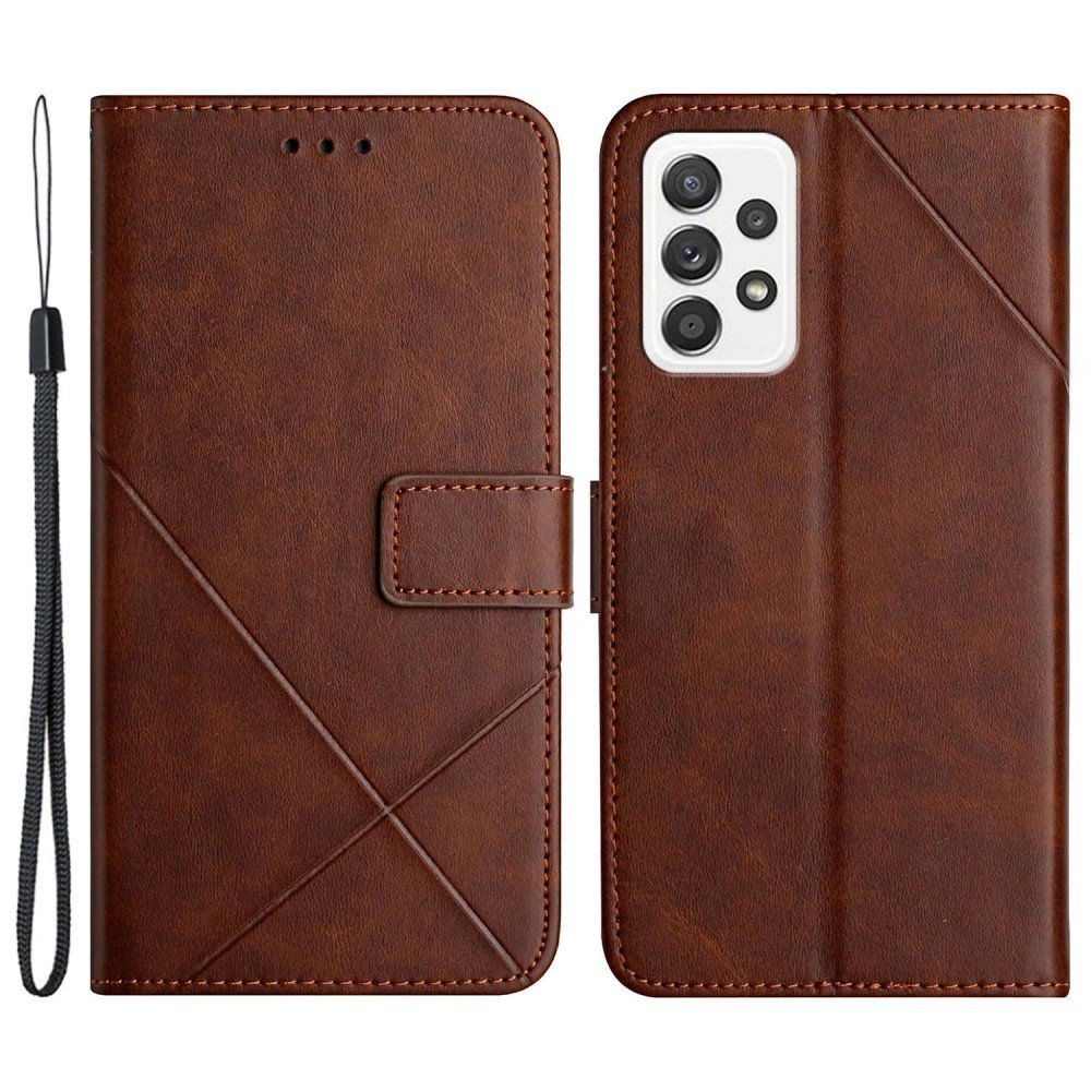 For Samsung Galaxy A33 5G Imprinting Lines PU Leather Stand Wallet Phone Case Full Protection Cover - Brown