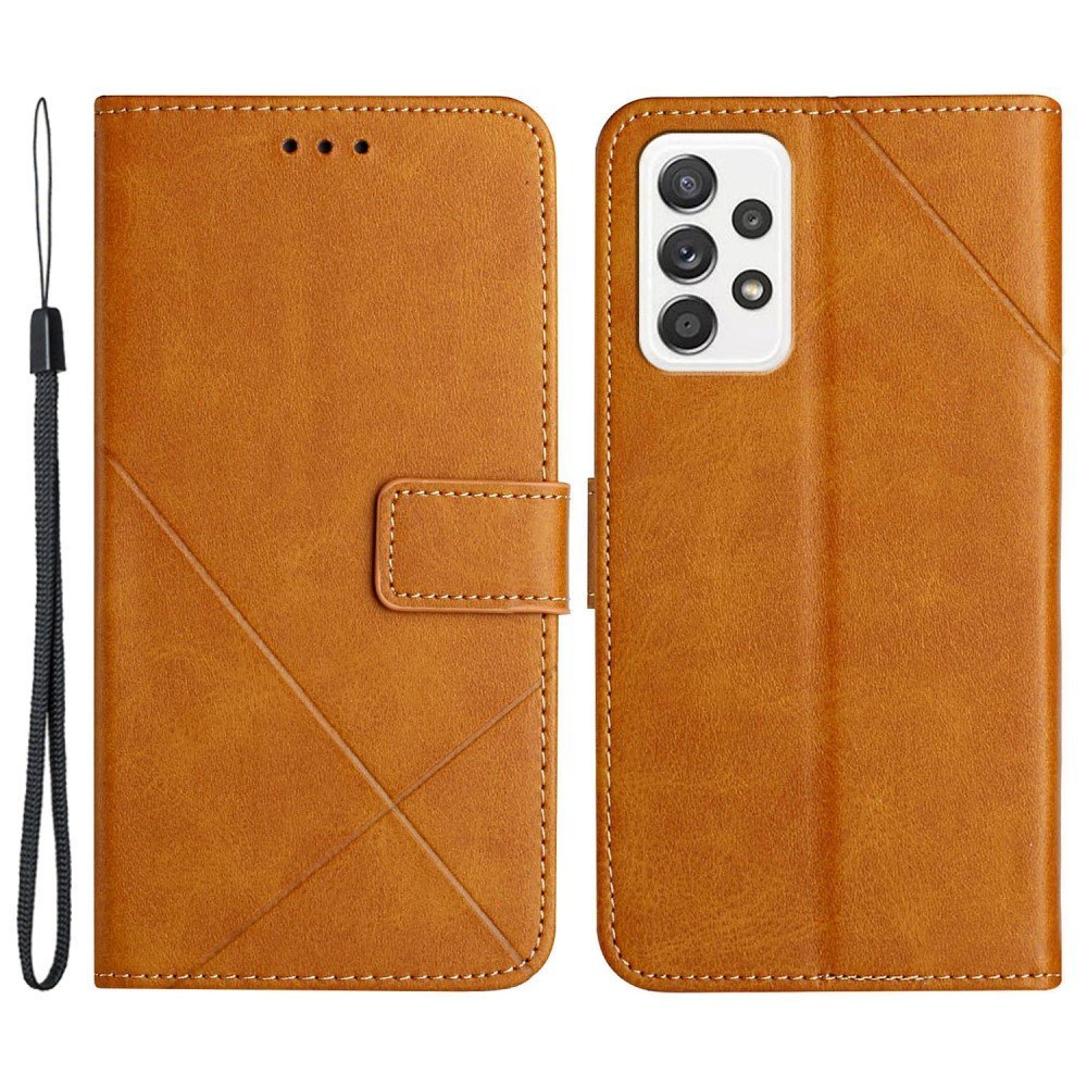 For Samsung Galaxy A33 5G Imprinting Lines PU Leather Stand Wallet Phone Case Full Protection Cover - Yellow