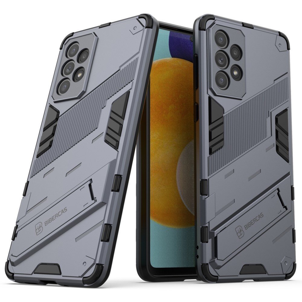 Hands-free Kickstand Design Anti-fall Protection TPU + PC Hybrid Phone Case Shell for Samsung Galaxy A73 5G - Dark Grey