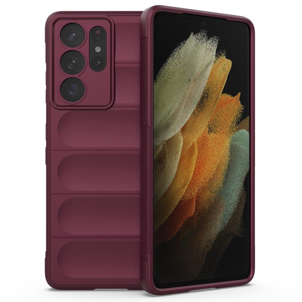 Rugged Phone Case for Samsung Galaxy S21 Ultra 5G, Anti-drop Protection Precise Cutout TPU Cover - Wine Red