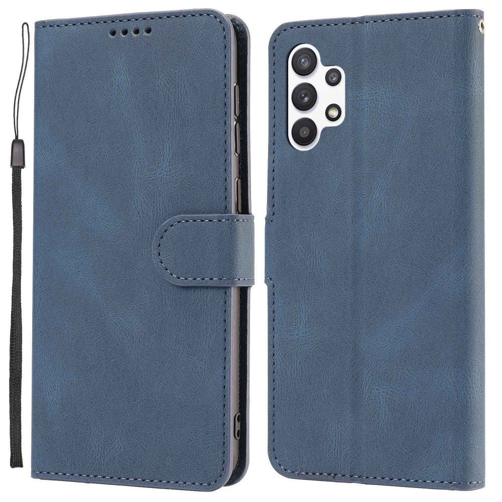 For Samsung Galaxy A13 4G / 5G / A04s 4G (164.7 x 76.7 x 9.1 mm) Anti-scratch Anti-fall PU Leather Wallet Case Stand Function Magnetic Cover with Wrist Strap - Blue