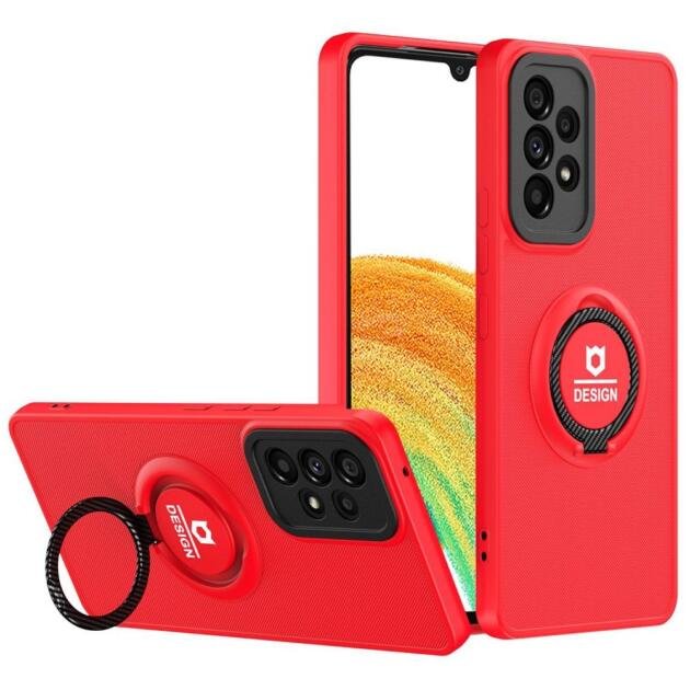Coque PC + TPU avec support annulaire pour Samsung Galaxy A33 5G - Rouge/Noir