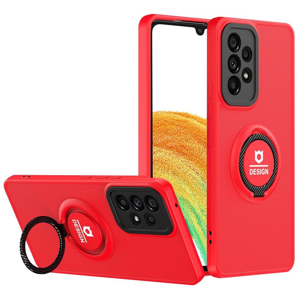 For Samsung Galaxy A33 5G Anti-scratch Hard PC+ TPU Phone Case Cover Protective Shell with Foldable Ring Kickstand - Red/Black